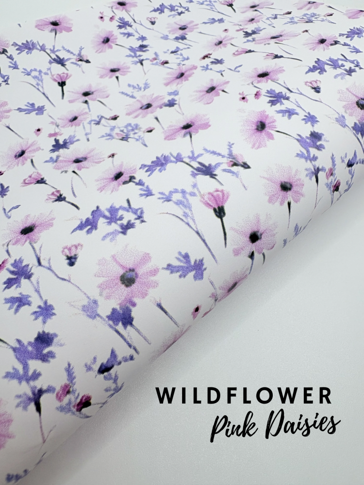 Wildflower pink daisies printed leatherette