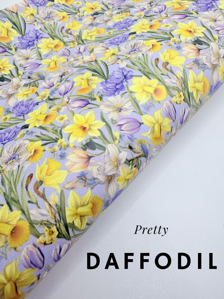 Lilac pretty daffodils printed leatherette