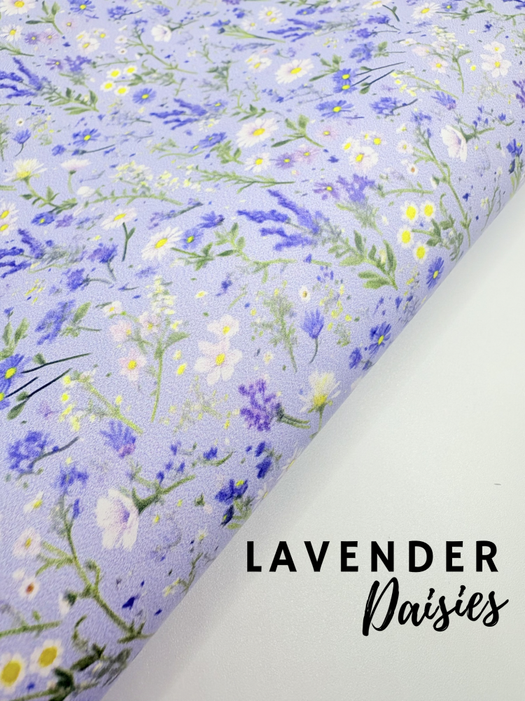 Lavender lilac daisy floral printed leatherette
