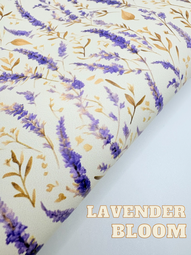 Lavender bloom floral printed leatherette