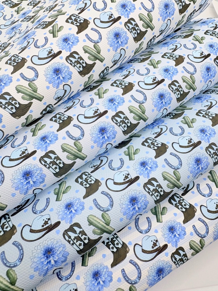 1800 - Cow Boy Blue printed canvas fabric sheet
