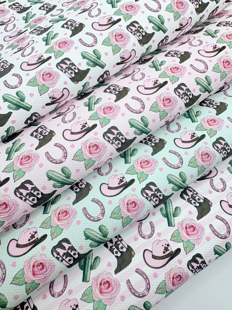 1800 - Cow Girl pink printed canvas fabric sheet