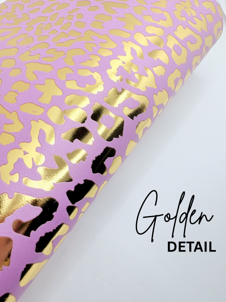 GOLD FOIL - Pink Leopard printed leatherette fabric