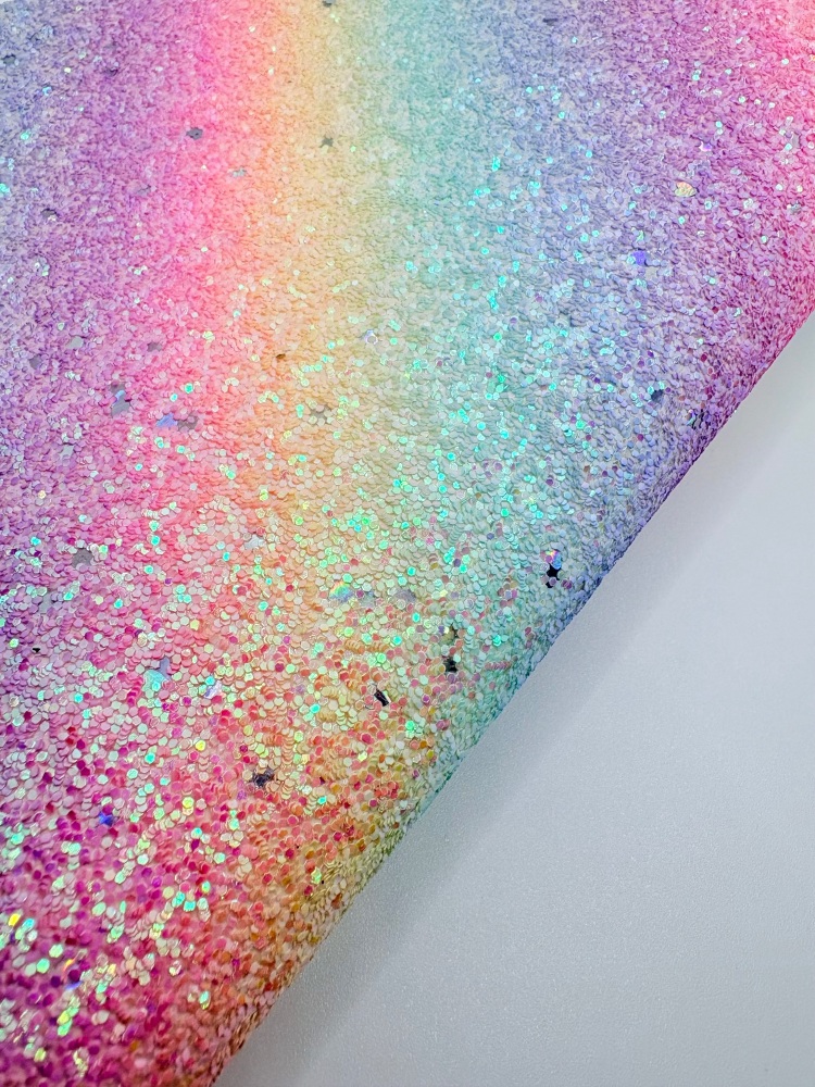 Diagonal FROSTED Pastel Rainbow chunky glitter fabric