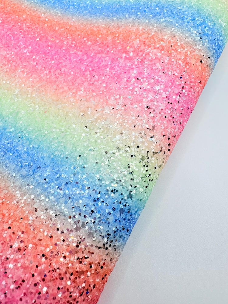 Frosted bright summer rainbow chunky glitter fabric