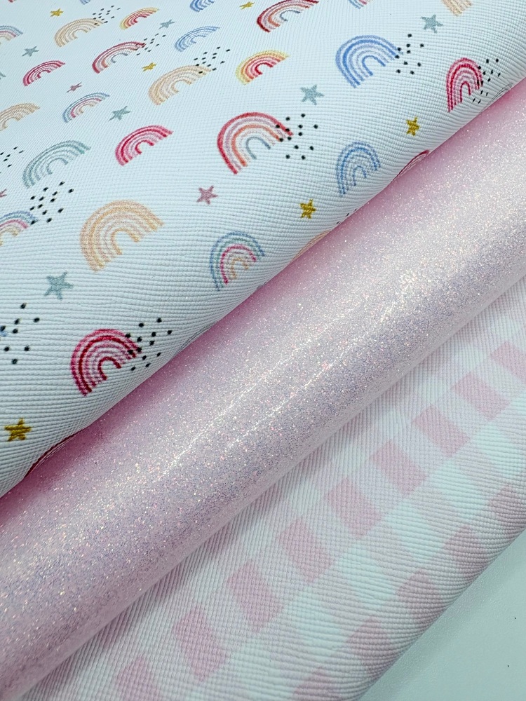 Pretty pink rainbow leatherette Fabric Friday Bundle