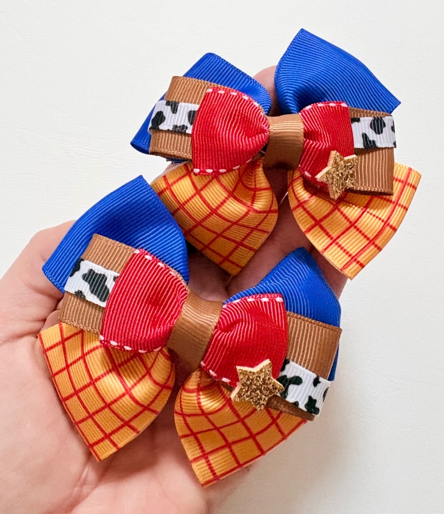 Cow boy inspired Grosgrain Hair bow Stall Filler with clip