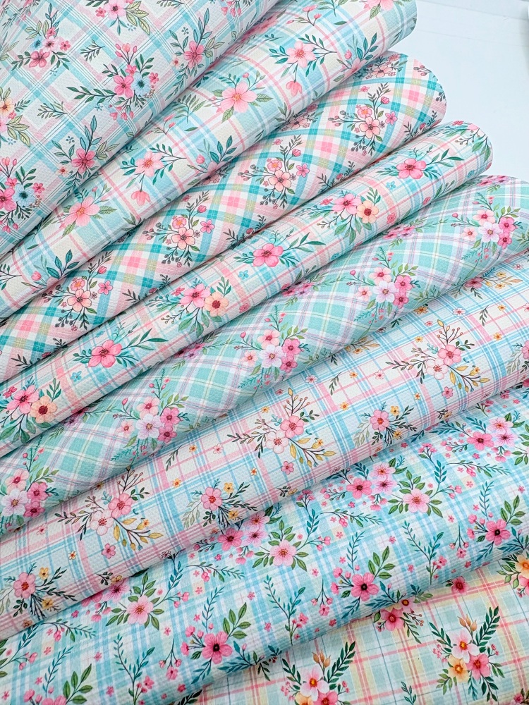 1800 - Plaid floral spring printed canvas fabric sheet