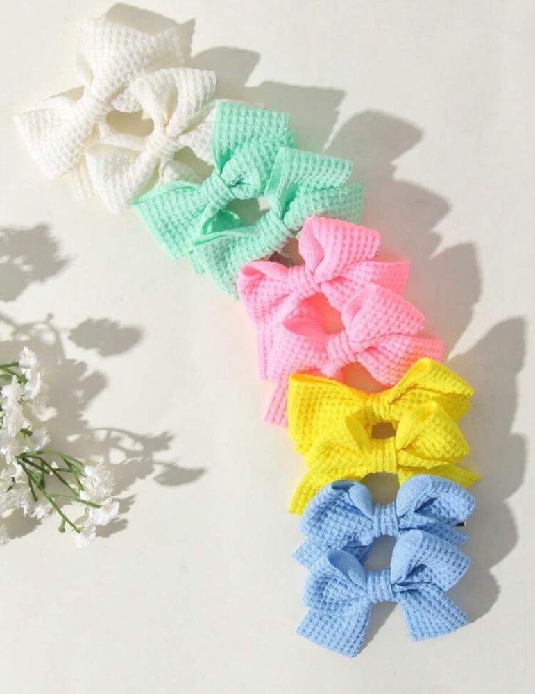 Bright spring Fabric Mini Fringe Bows on clips Set of 10