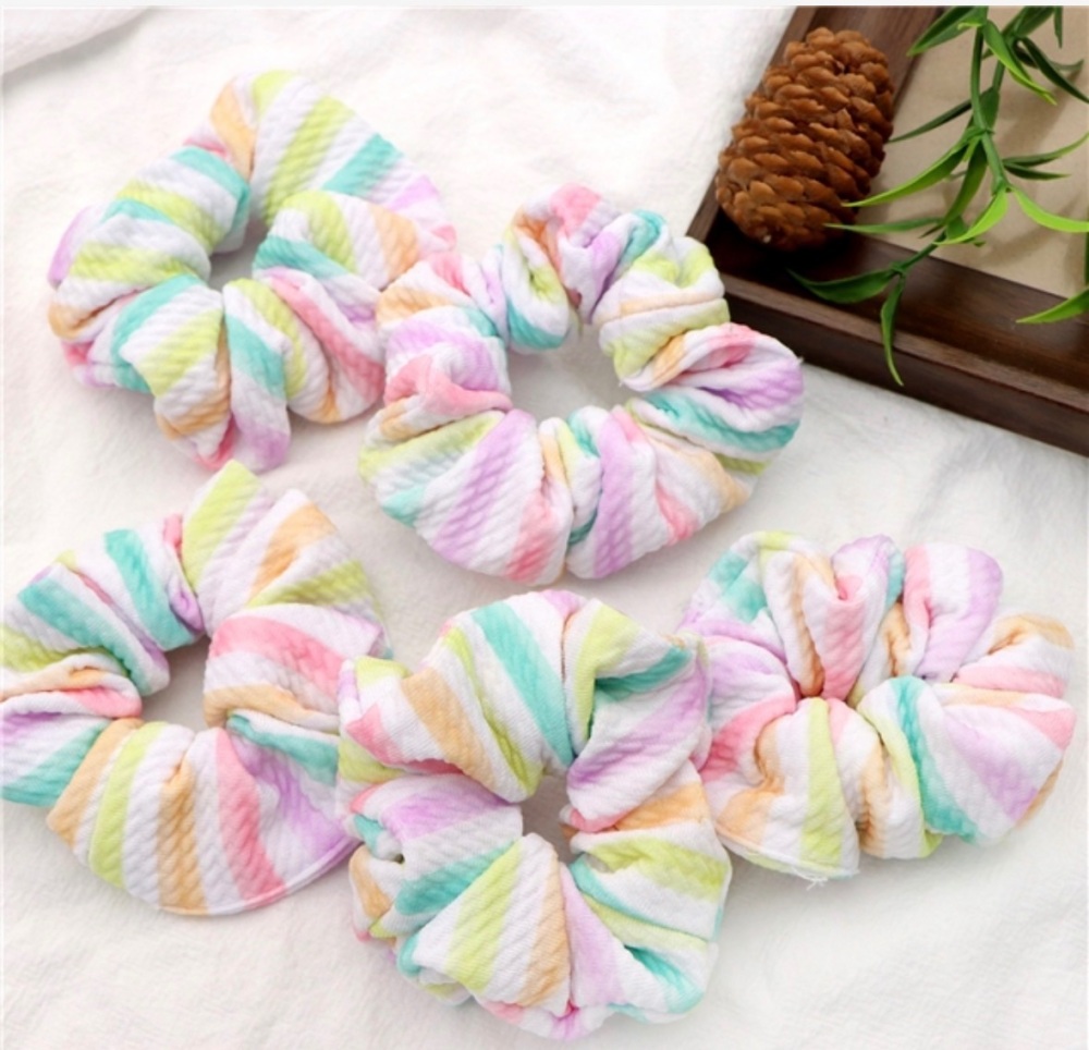 Pastel Rainbow stripes print Scrunchie Hair bobble