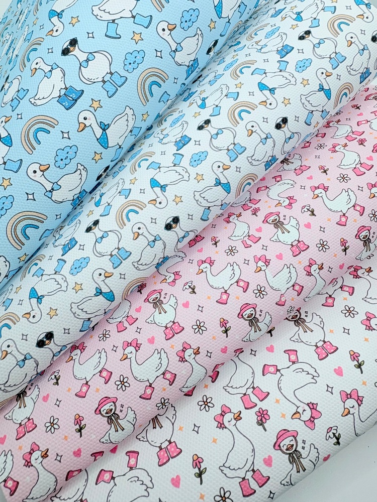 1800 - Pink Goose blue floral printed canvas fabric sheet