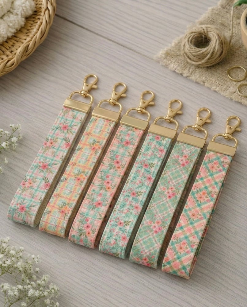 PLAID FLORAL - Cut your own Wristlet leatherette strips