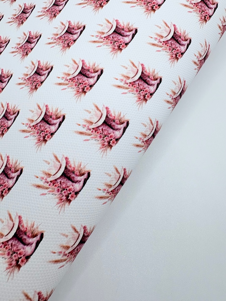 1569 - Pink cow Girl boots printed canvas fabric sheet