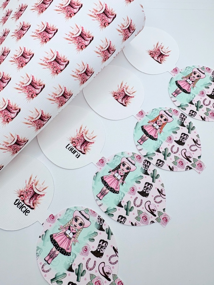Pretty pink cowgirl dolly girl printed  Dolly bow loop pre cut bow loop