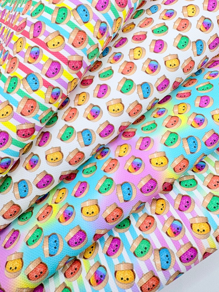 1800 -Bright Rainbow Dumplings printed canvas fabric sheet