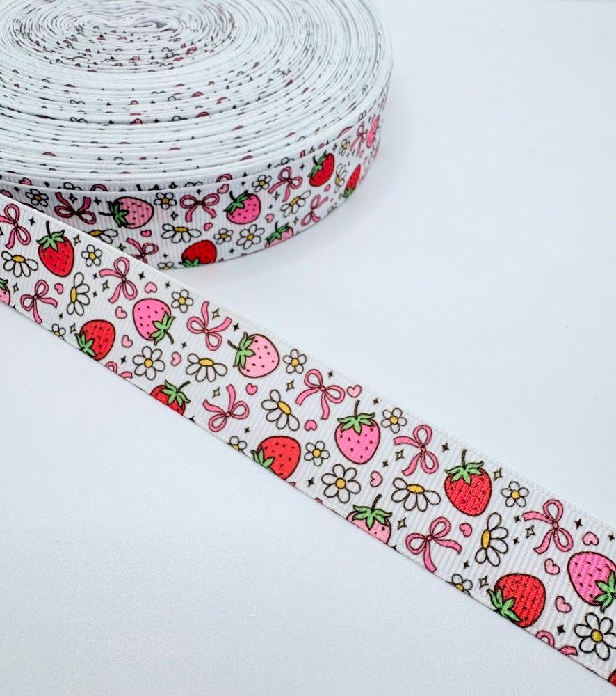 22mm Spring Strawberry watercolour grosgrain ribbon