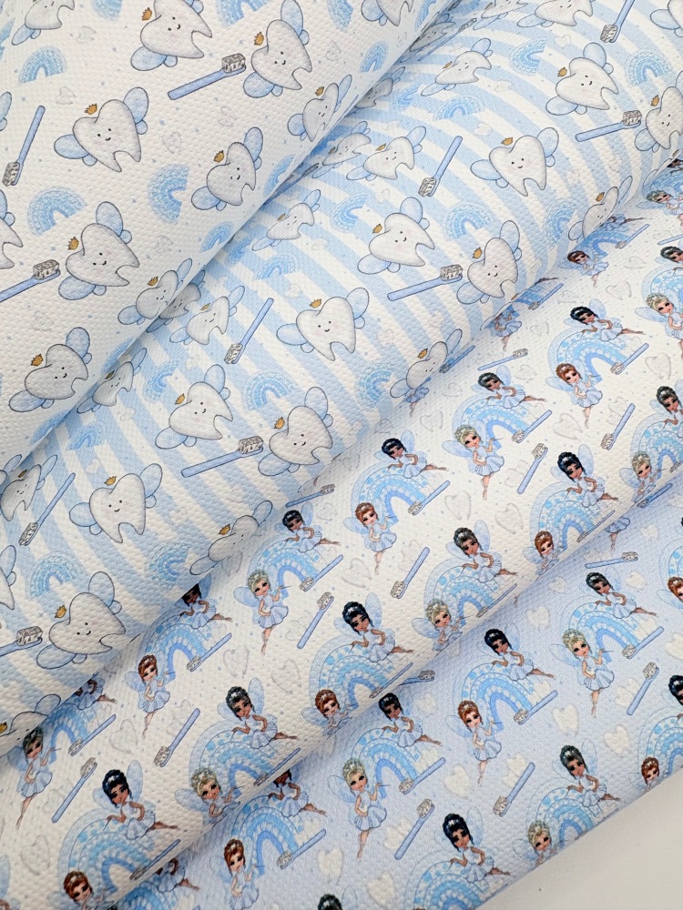 1801 - Blue tooth fairy rainbows printed canvas fabric sheet