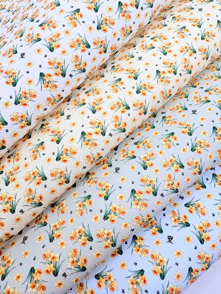 1802 - Daffodil flower printed canvas fabric sheet