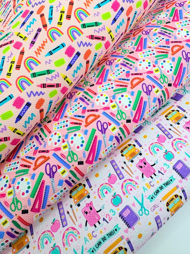 Pink school stationery print Fabric Friday Bundle