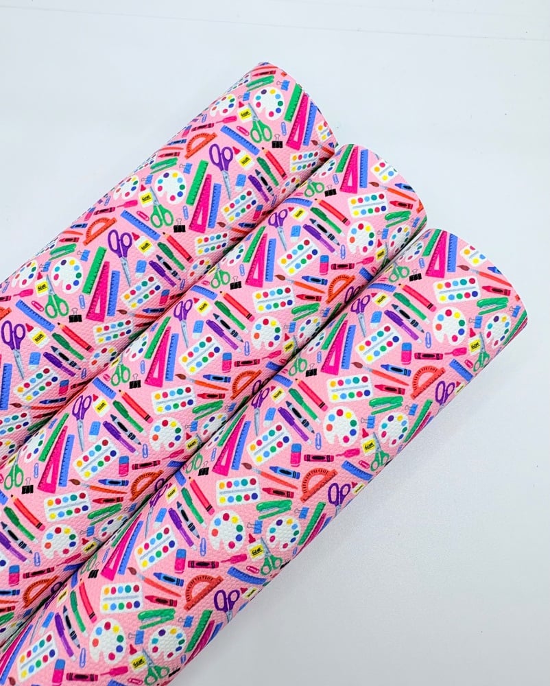 1501 - School pink Bright stationery paint palette printed canvas fabric