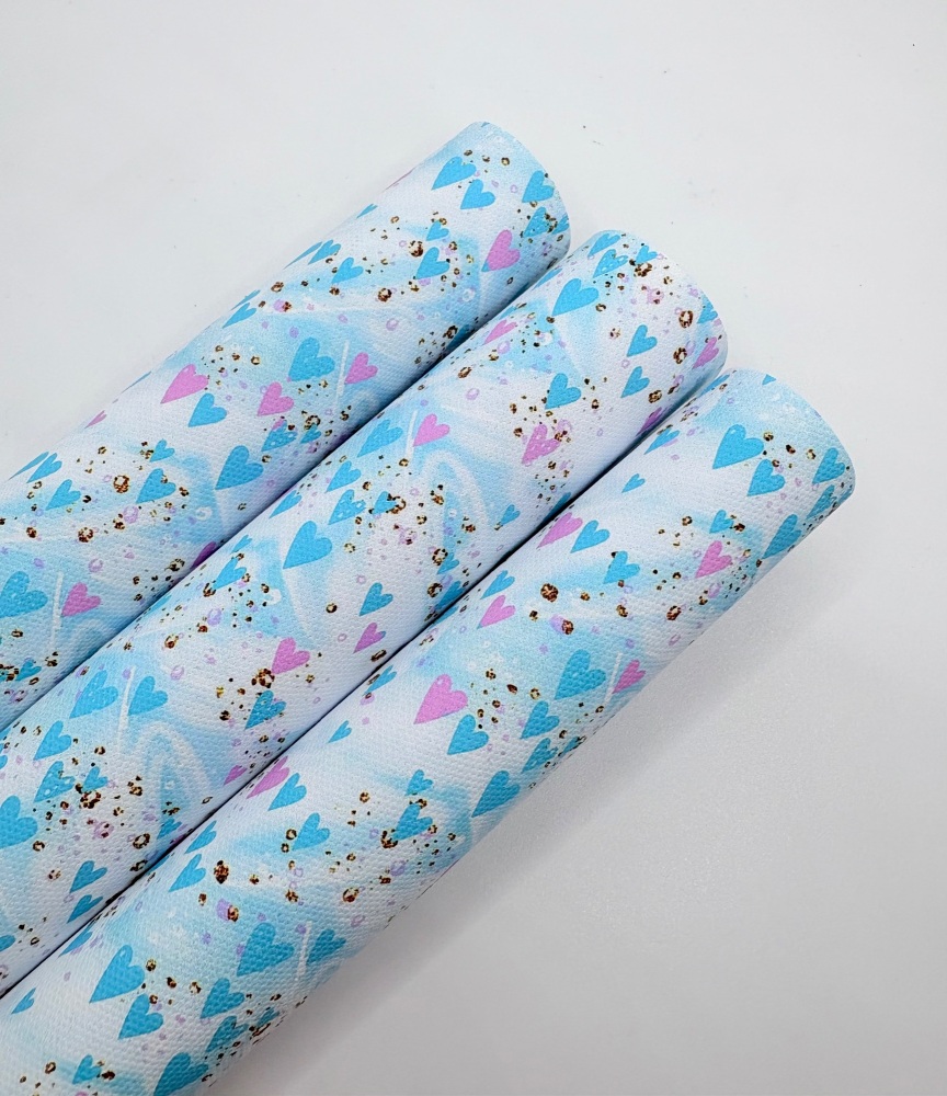 1153 - Light blue pastel heart collage print printed canvas sheet