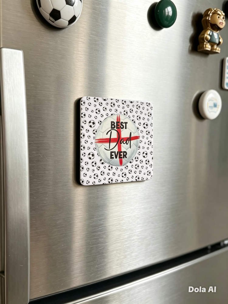 LIMITED EDITION - Best Dad Ever England square football fridge magnet