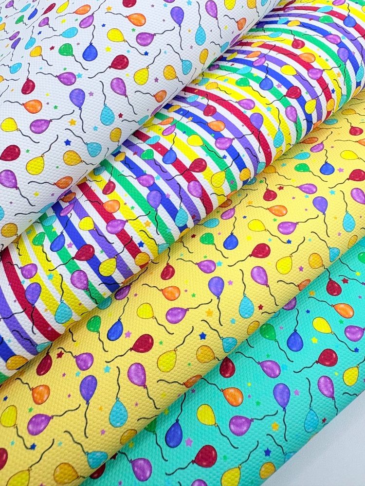 1802 - Bright Rainbow Birthday Balloons printed canvas fabric sheet