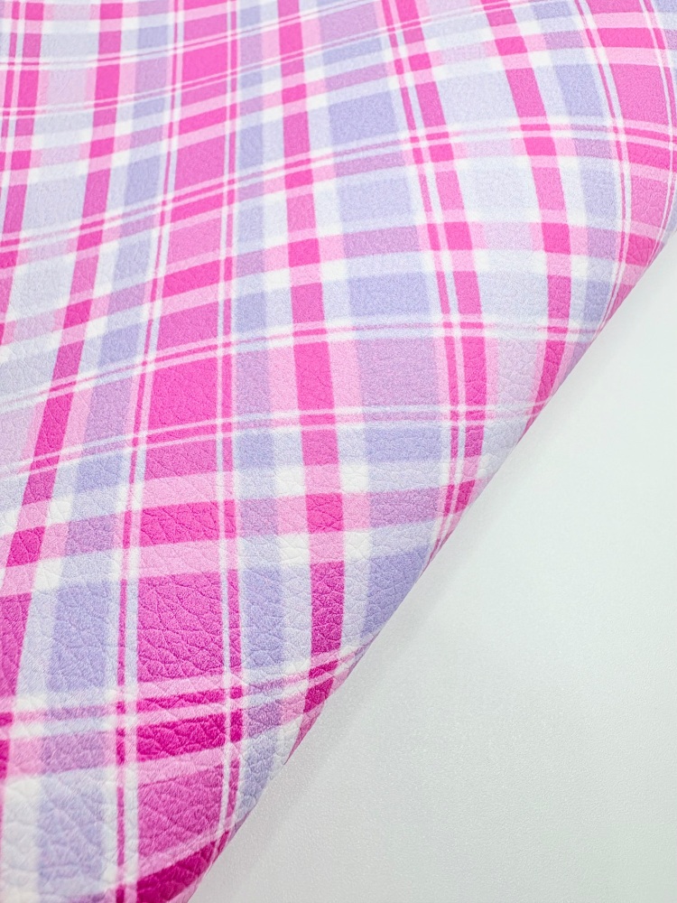 Lilac Pink Plaid  printed leatherette fabric