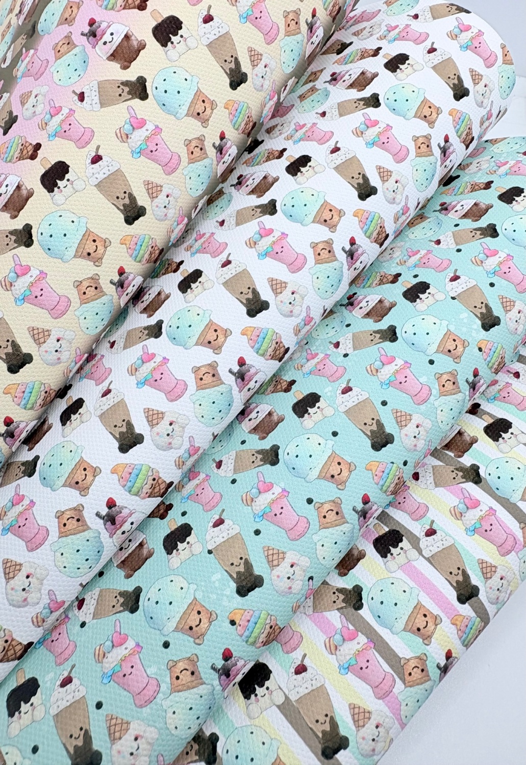 1802 - Kawaii ice cream treats printed canvas fabric sheet