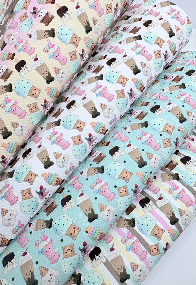 1802 - Kawaii ice cream treats printed canvas fabric sheet