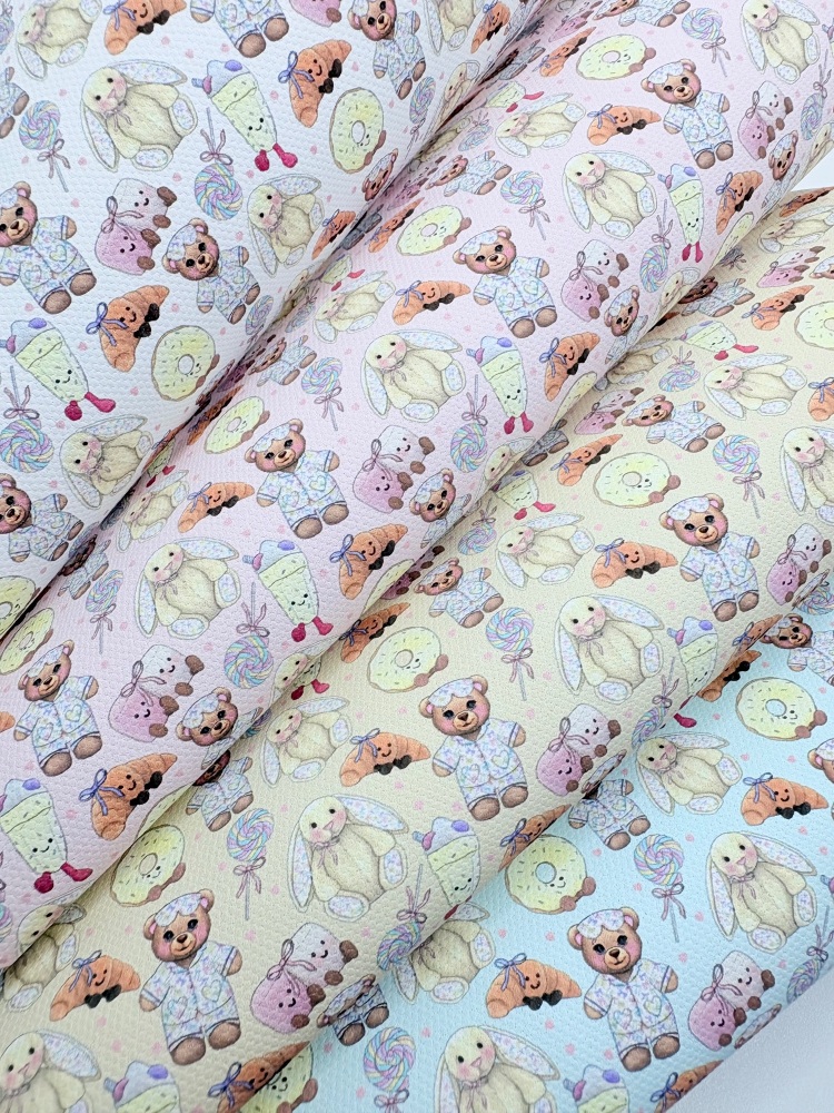 1802 - Kawaii teddy sprinkles sweet treats printed canvas fabric sheet