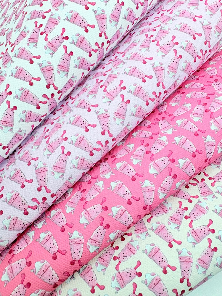 1802 - Kawaii Pink Milkshake printed canvas fabric sheet