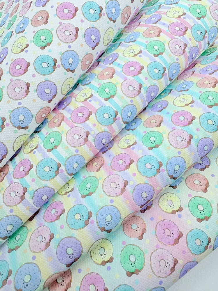 1802 - Kawaii Pastel Rainbow Doughnut printed canvas fabric sheet