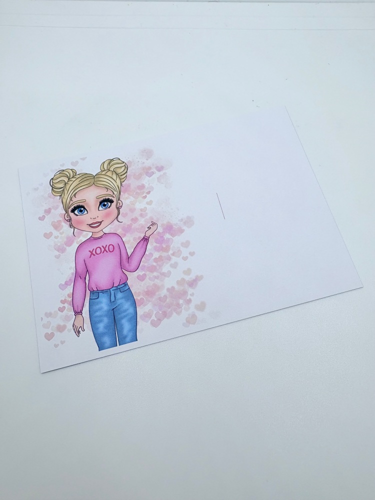 XOXO Pretty pink girl printed bow card (PACK OF 10)