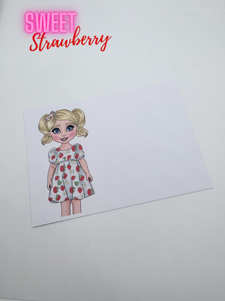 Sweet strawberry dolly Girl printed bow card (PACK OF 10)