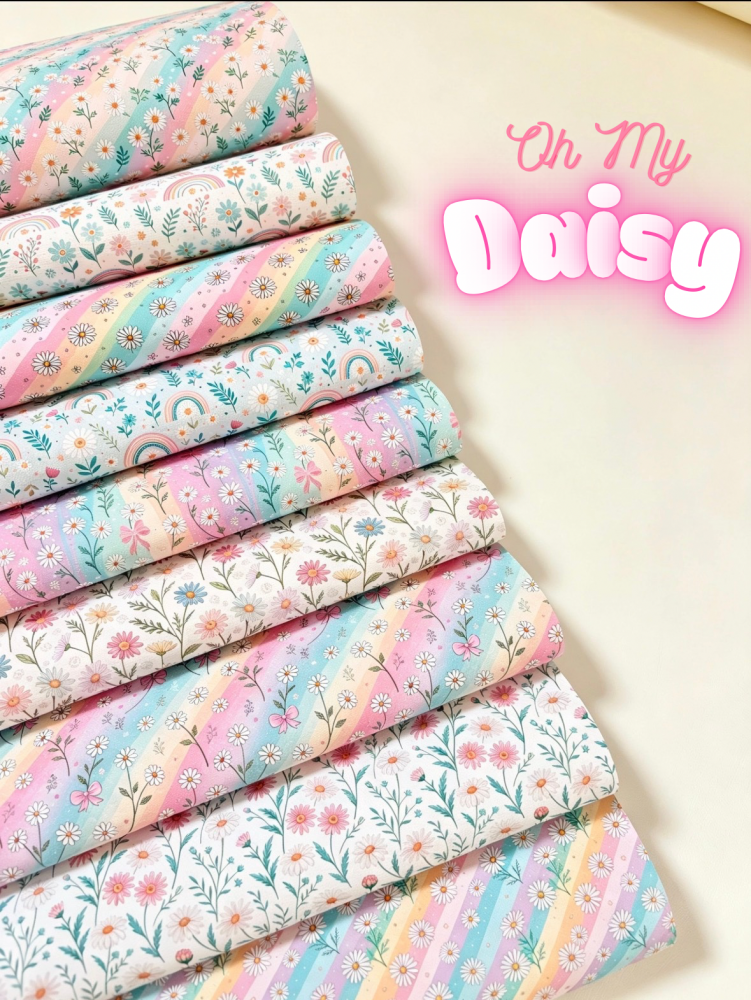 1805 - Pastel rainbow daisies daisy printed floral flower printed canvas sheet