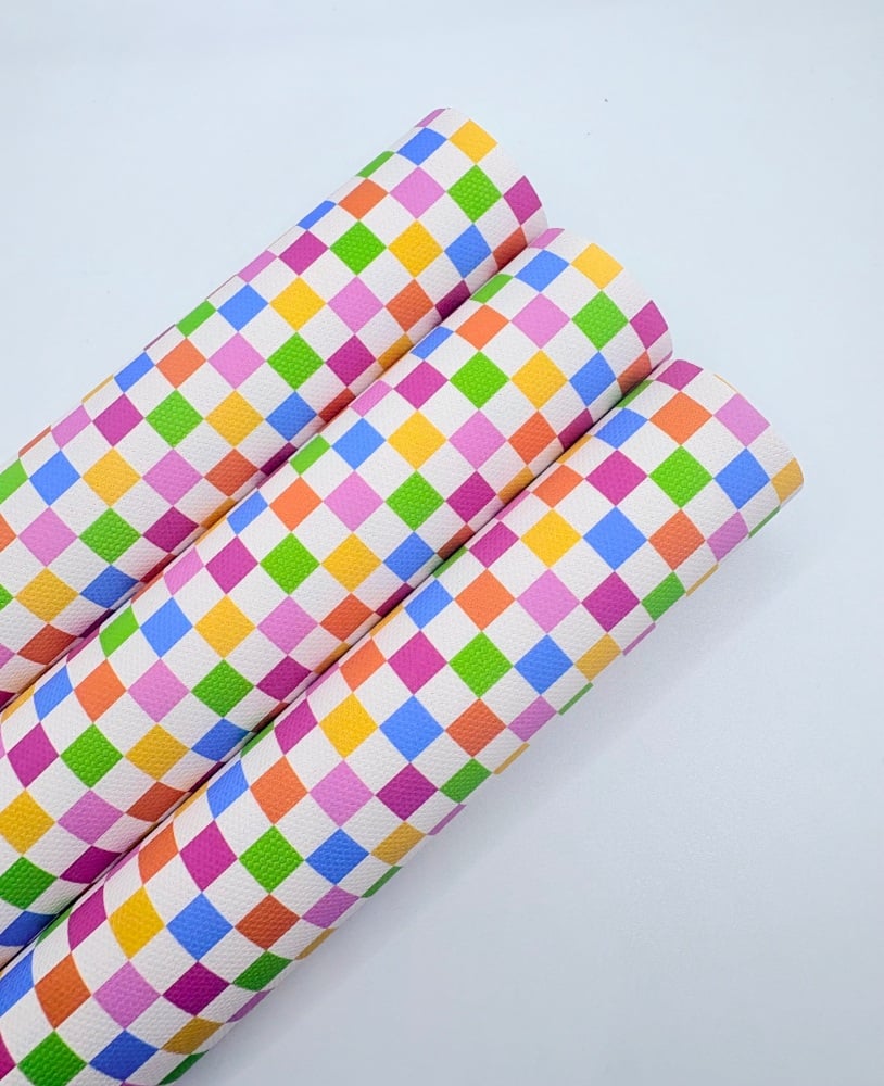 1805 - Rainbow multicolour checkerboard printed canvas sheet