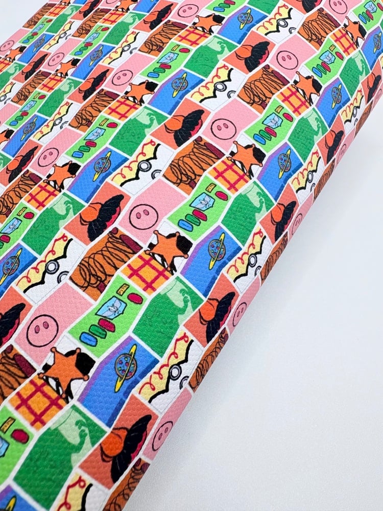 1802 - Inspired grid toy story printed canvas fabric sheet