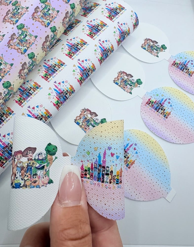 Toy story you've got a friend in me pastel watercolour rainbow printed  Dolly bow loop pre cut bow loop