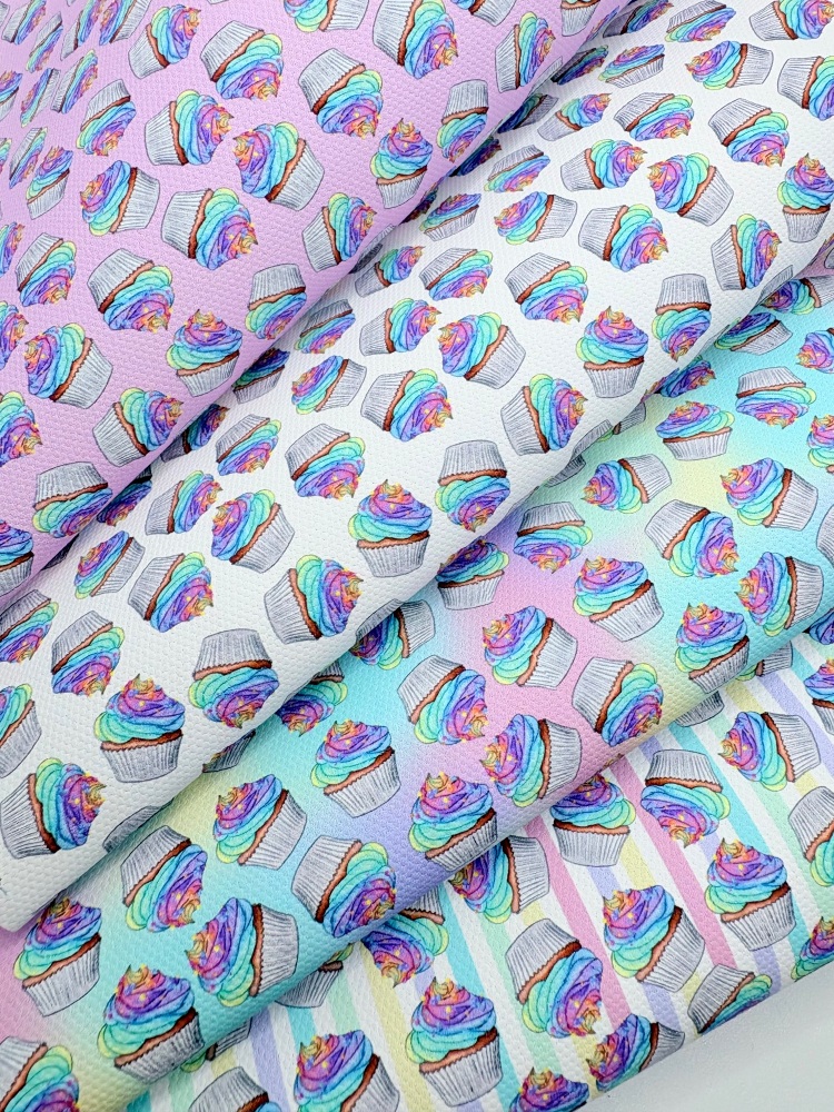 1803 - Pastel Rainbow Cupcakes printed canvas fabric sheet
