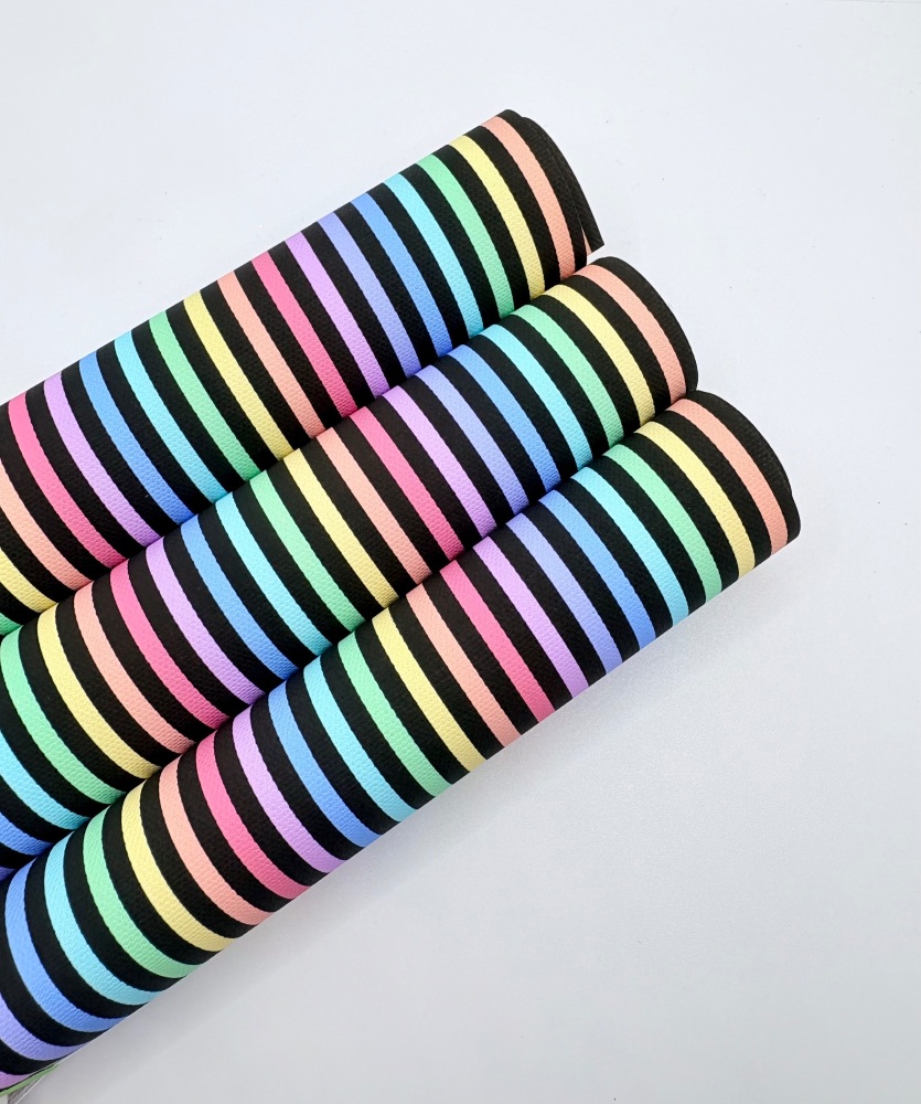 1146 - Black Vibrant Rainbow Stripe printed canvas sheet
