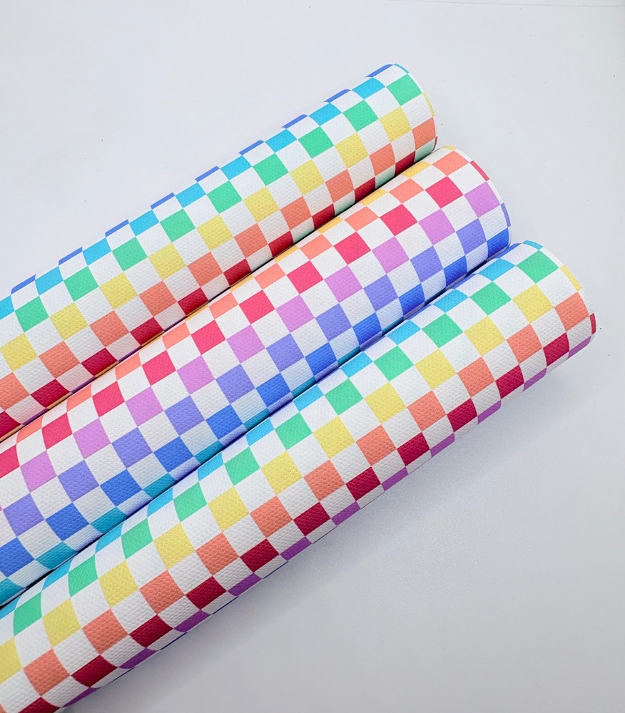 1146 - Pastel Vibrant Rainbow Checkerboard printed canvas sheet