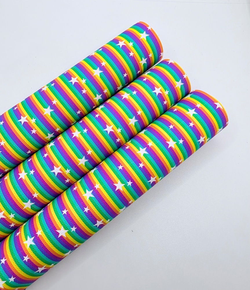 1146 - Rainbow Stripe Stars printed canvas sheet