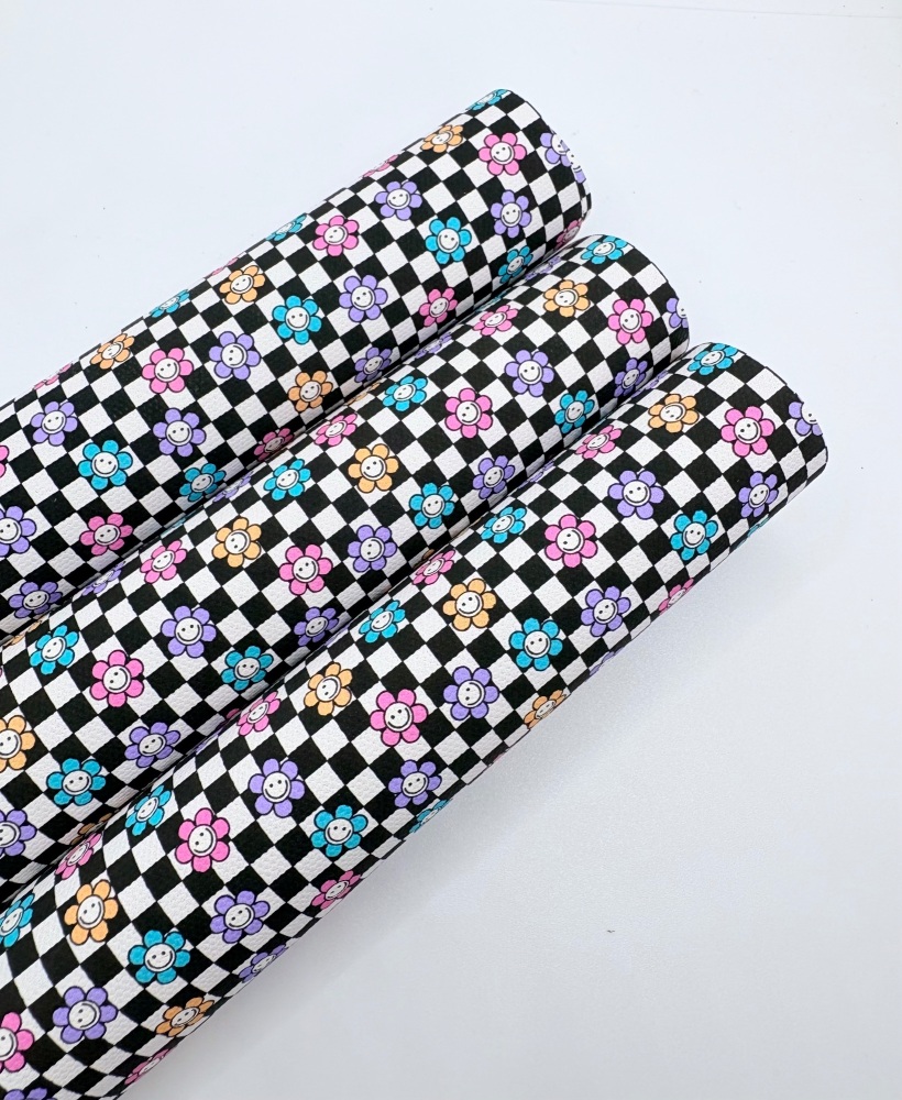 1146 - Retro Rainbow Flower Checkerboard printed canvas sheet