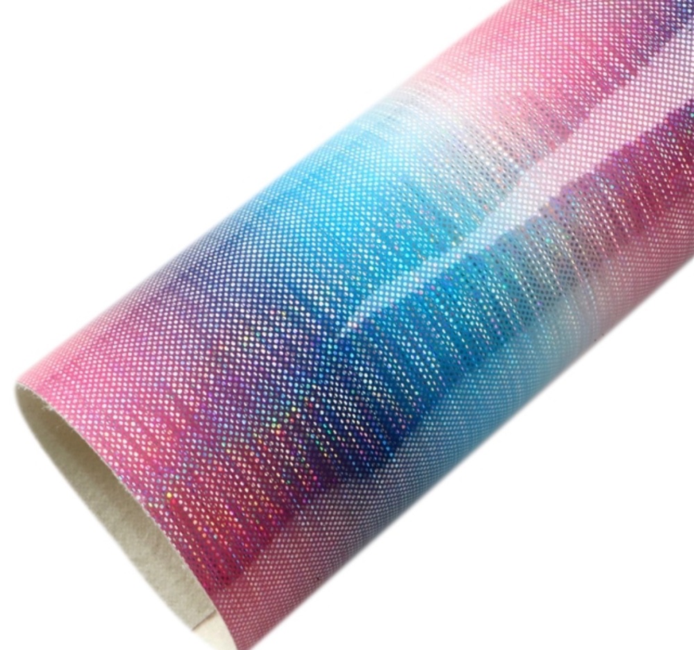 Blue Pink lined printed leatherette fabric