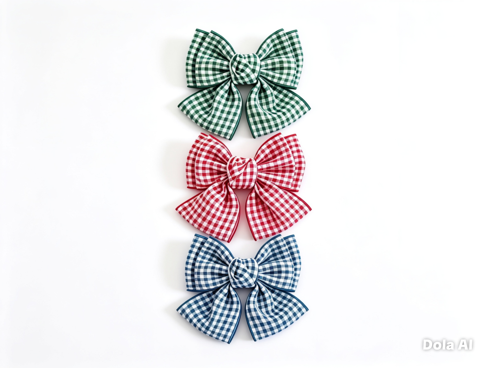 Gingham Ribbon Grosgrain School Hair bow Stall Filler with clip
