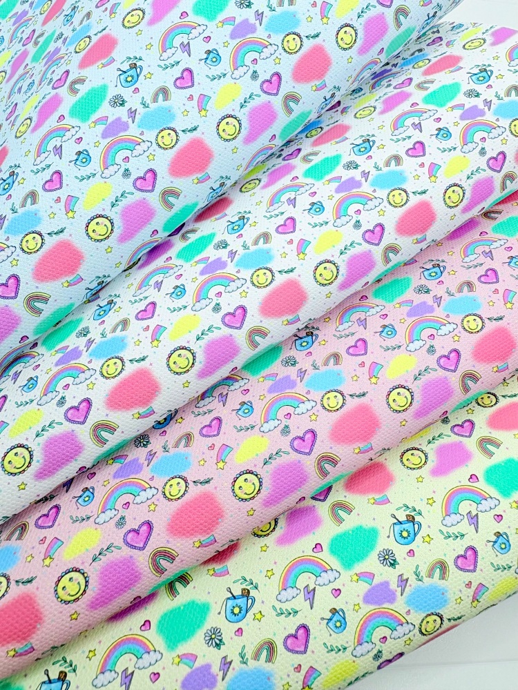 1803 - Retro Rainbow sunshine printed canvas fabric sheet