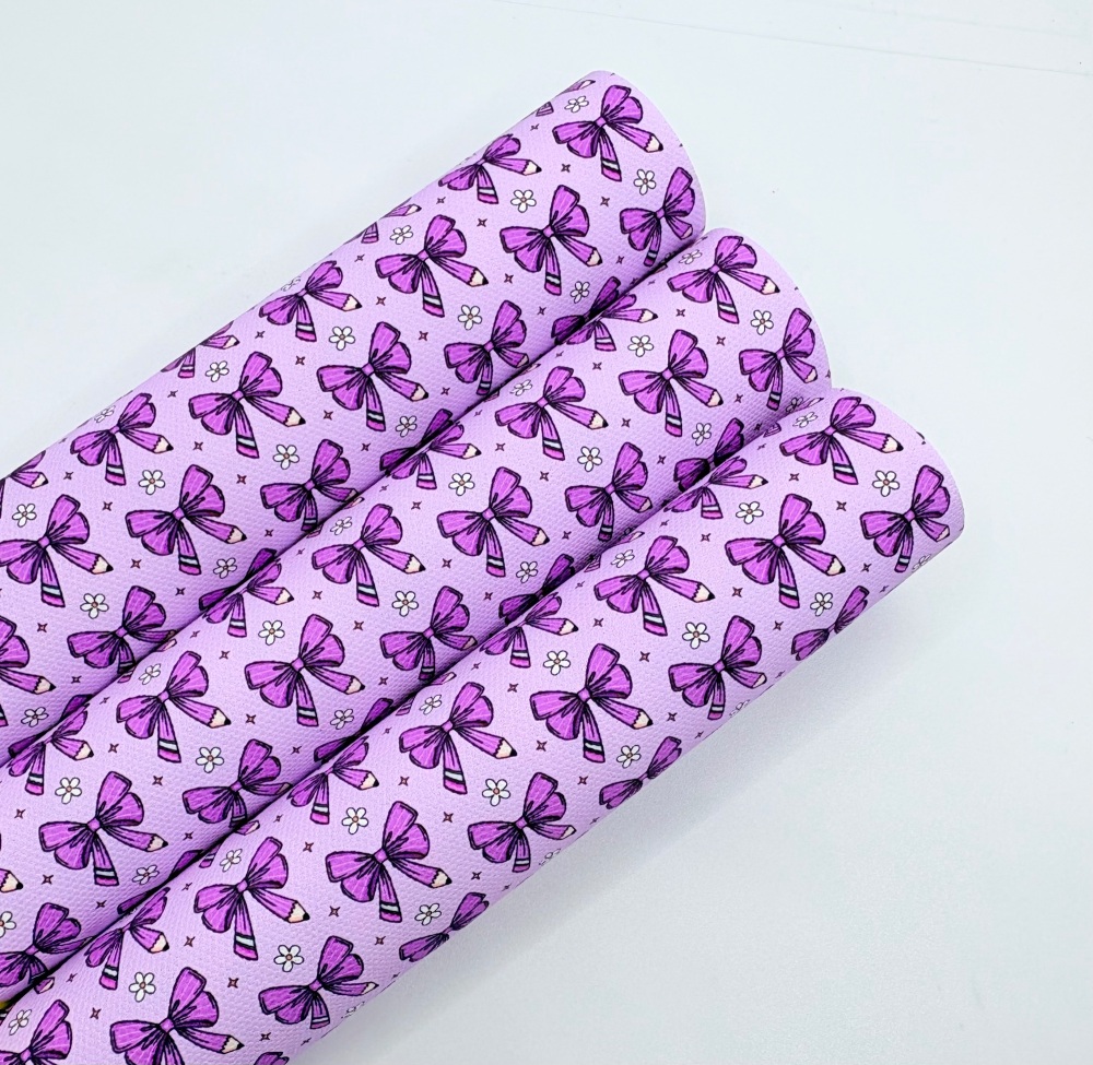 1146 - Pink Coquette school pencil bow printed fabric sheet