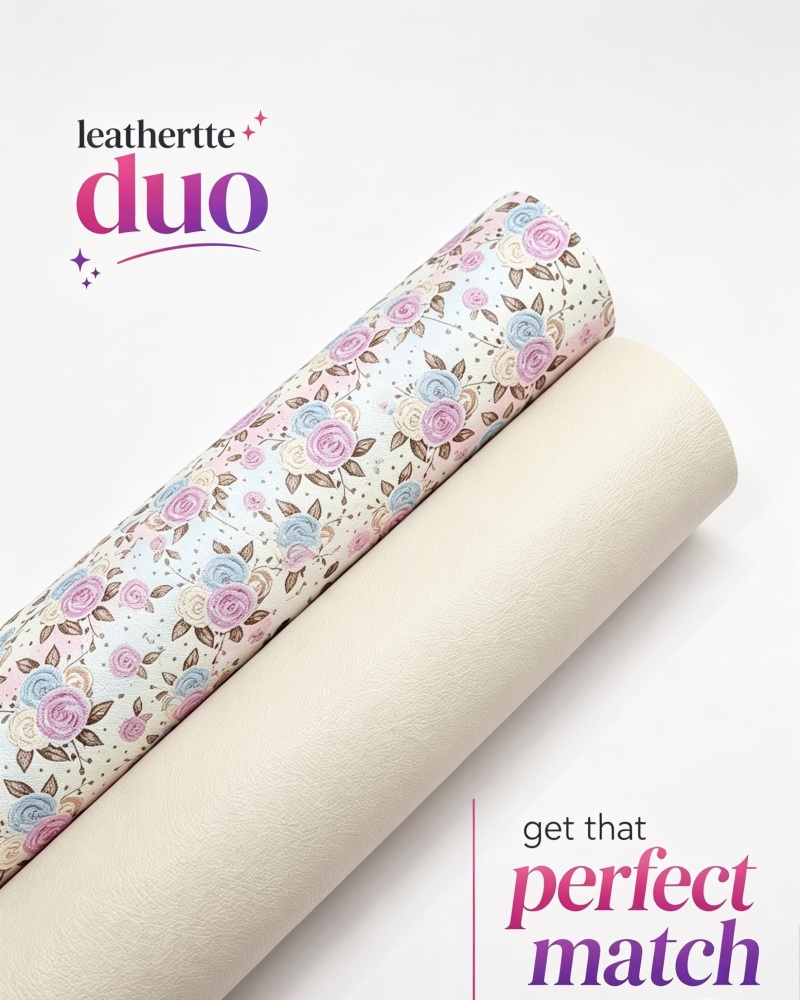 Rainbow Roses duo printed leatherette fabric bundle