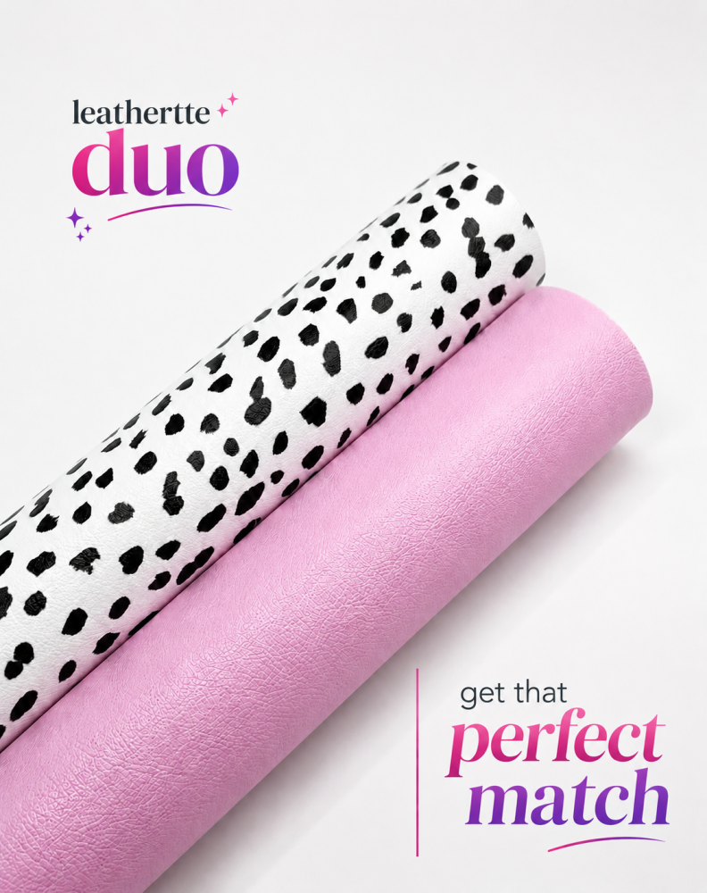 Pink Dalmatian duo printed leatherette fabric bundle